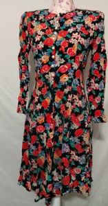 Liz Claiborne 10 Whimseygoth Vintage Black Floral Dress